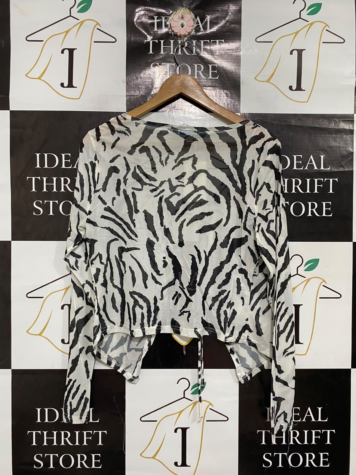 VALLEYGIRL |L| BUST 19| A68| ZEBRA PRINT FRONT-TIE MESH TOP CARDIGAN