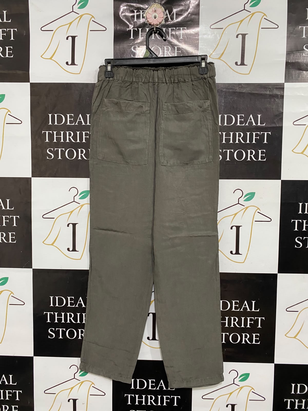 ZARA |XS| WAIST 28| A68| OLIVE GREEN LINEN SLOUCHY FIT DRAWSTRING PANTS