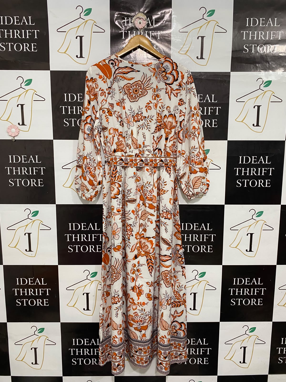 SHEIN |L| BUST 19| A68| WHITE & RUST ORANGE FLORAL WRAP MAXI DRESS