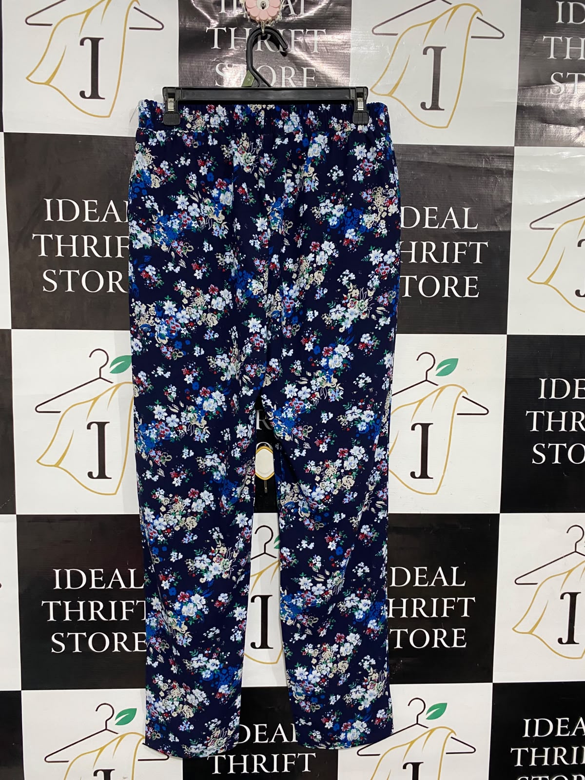 RELAXED FIT |L| WAIST 30| A67| NAVY BLUE FLORAL DRAWSTRING UTILITY TROUSERS