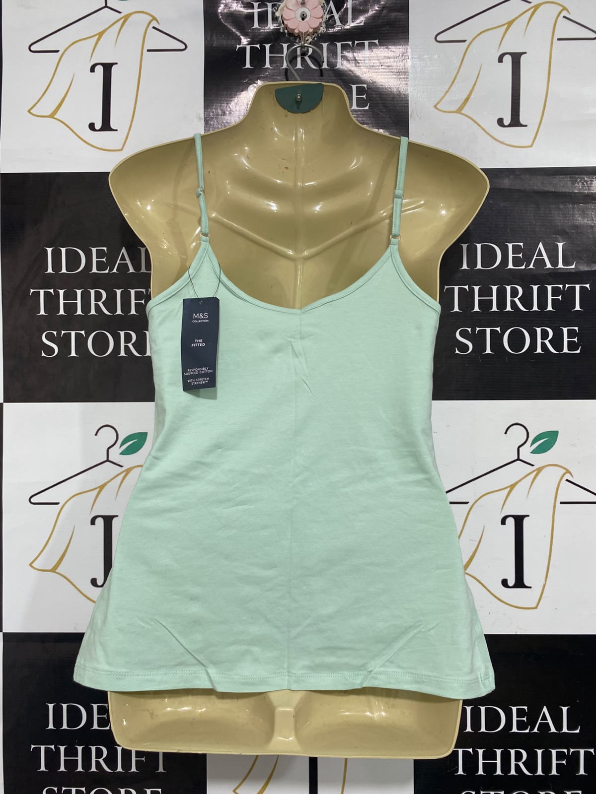 MARK & SPENCER |S| BUST 16| A67| MINT GREEN SPAGHETTI STRAP BASIC CAMI TOP