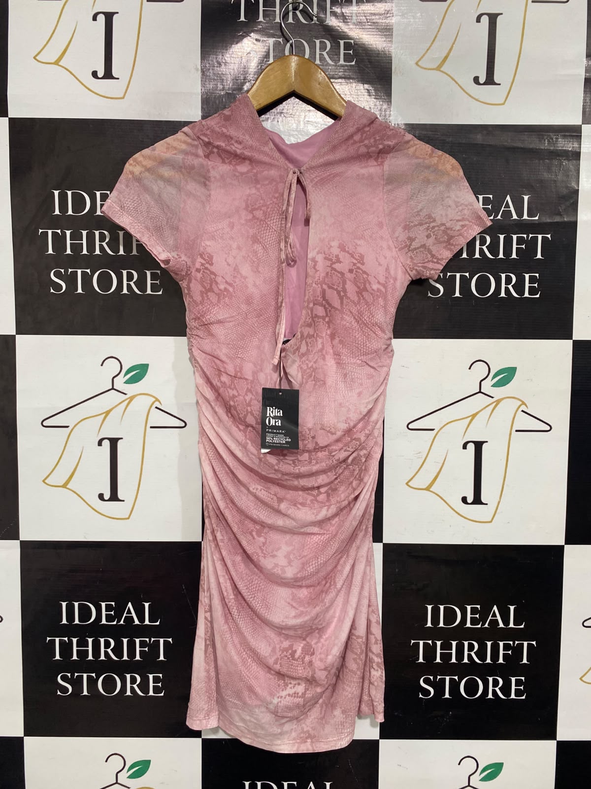 PRIMARK |S| BUST 13| A67| PINK SNAKESKIN PRINT RUFFLED BODYCON MINI DRESS