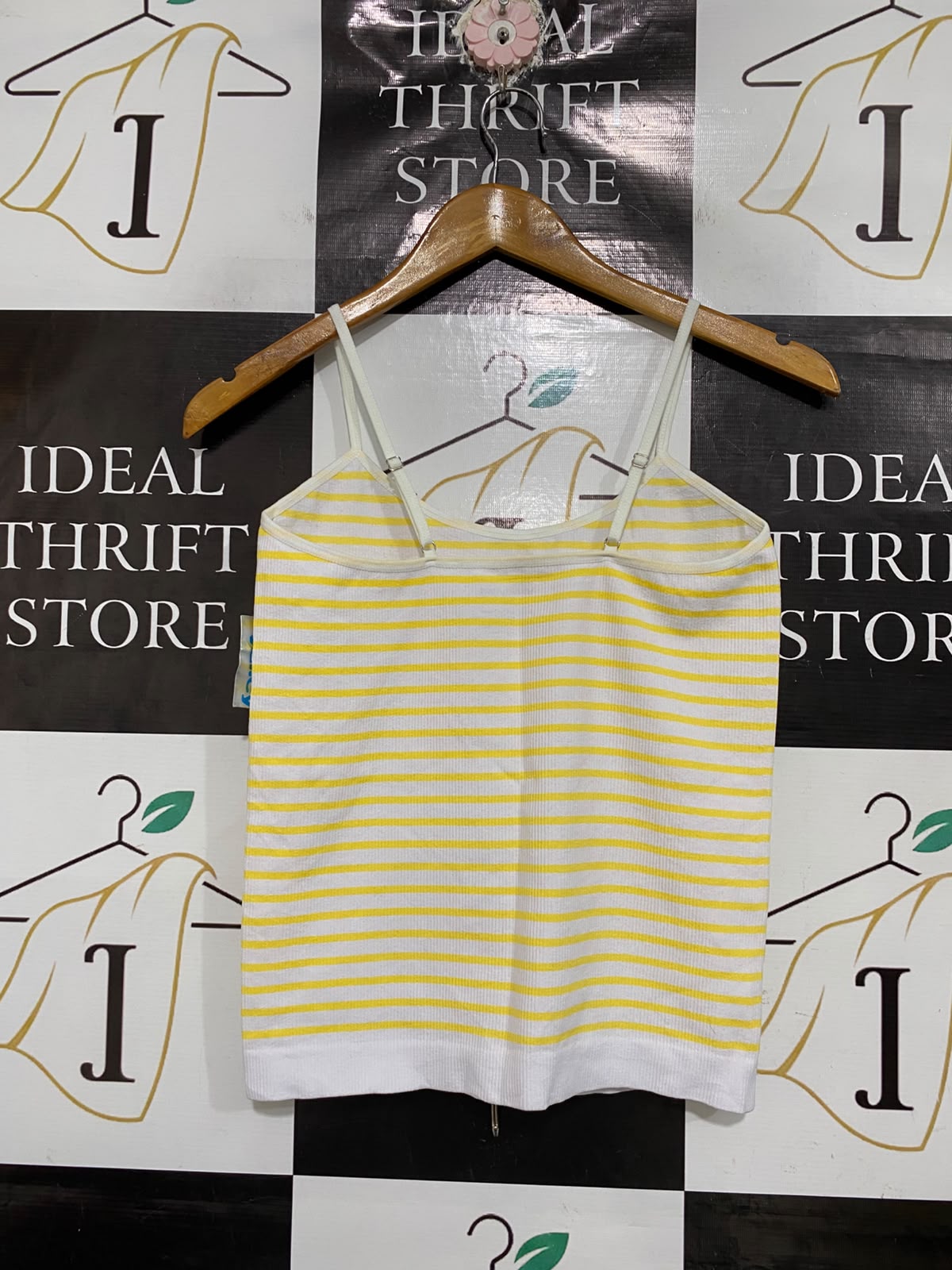 VALLEYGIRL |S| BUST 14| A68| YELLOW & WHITE STRIPED RIBBED CAMI TOP