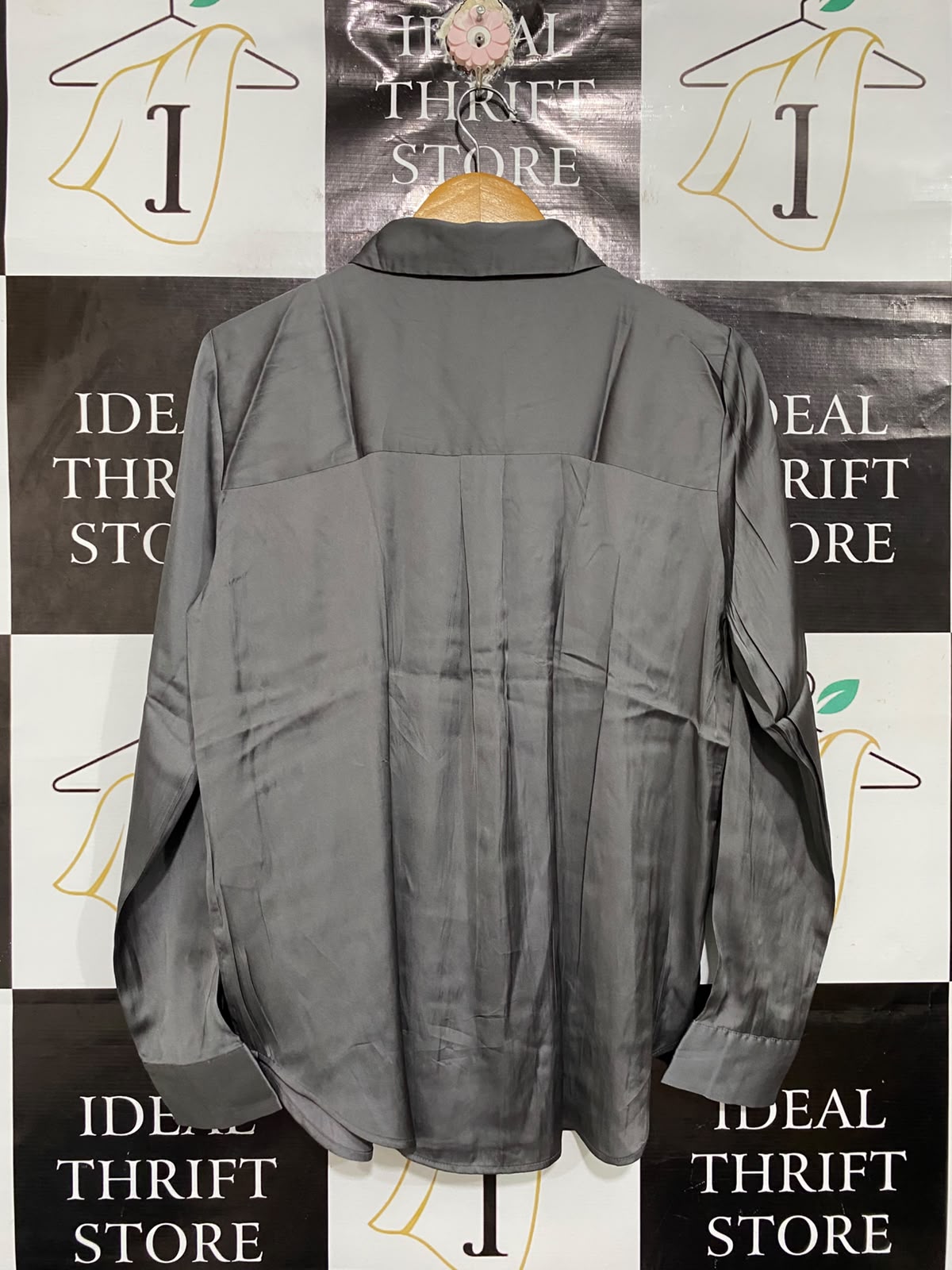 DOTTI |M| BUST 20| A68| CHARCOAL GREY SATIN BUTTON-DOWN SHIRT