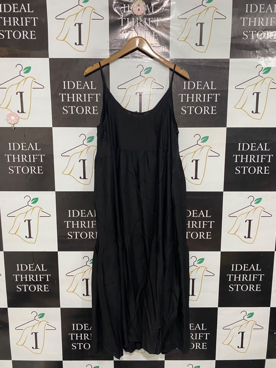 M&S |L| BUST 20| A68| BLACK TIERED CAMI MAXI DRESS
