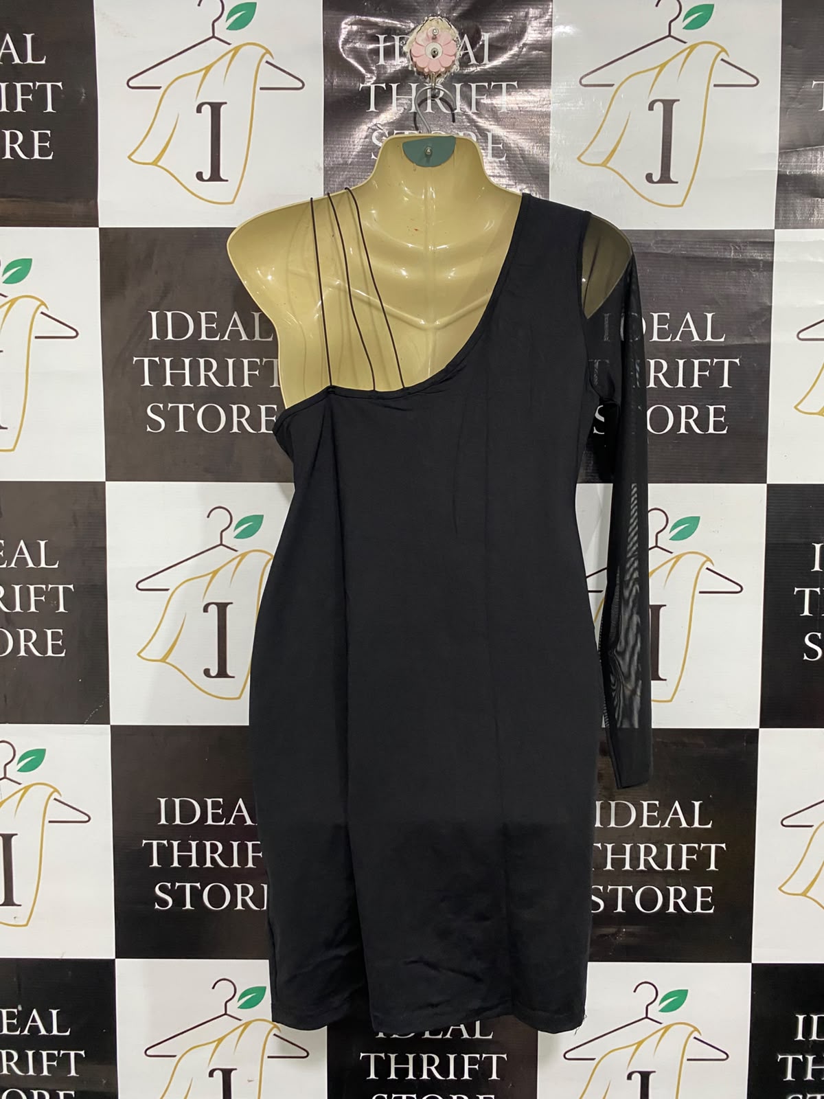 PRIMARK |M| BUST 16|A69| BLACK ONE-SHOULDER MESH STRAP CUTOUT MINI DRESS