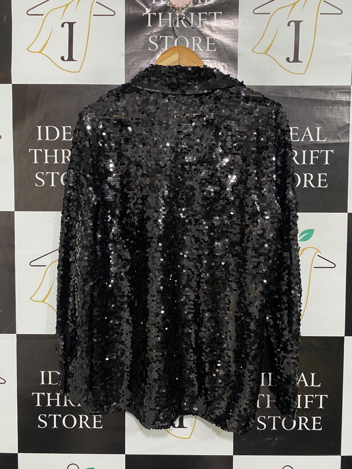 ZARA |S| BUST 20| A69| BLACK SEQUIN EMBELLISHED OVERSIZED SHIRT