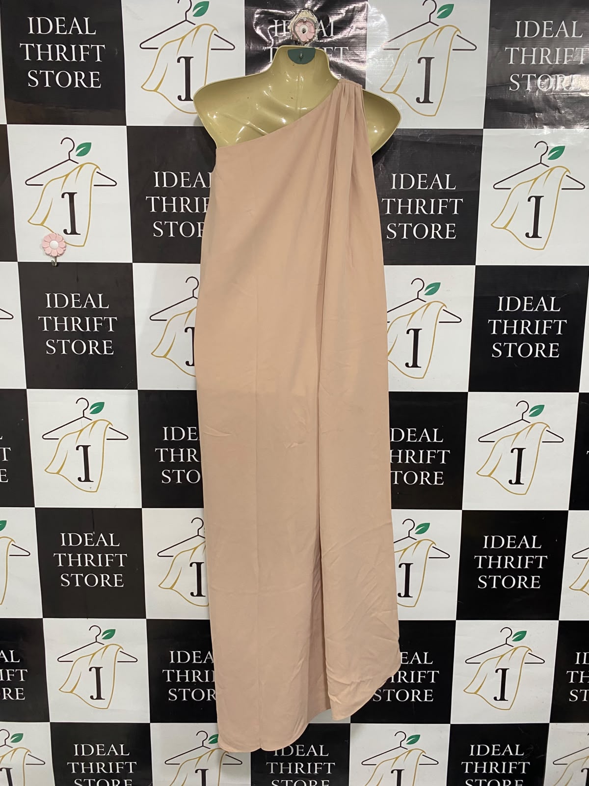 H&M |XL| BUST 19| A70| BEIGE ONE-SHOULDER DRAPED MAXI DRESS