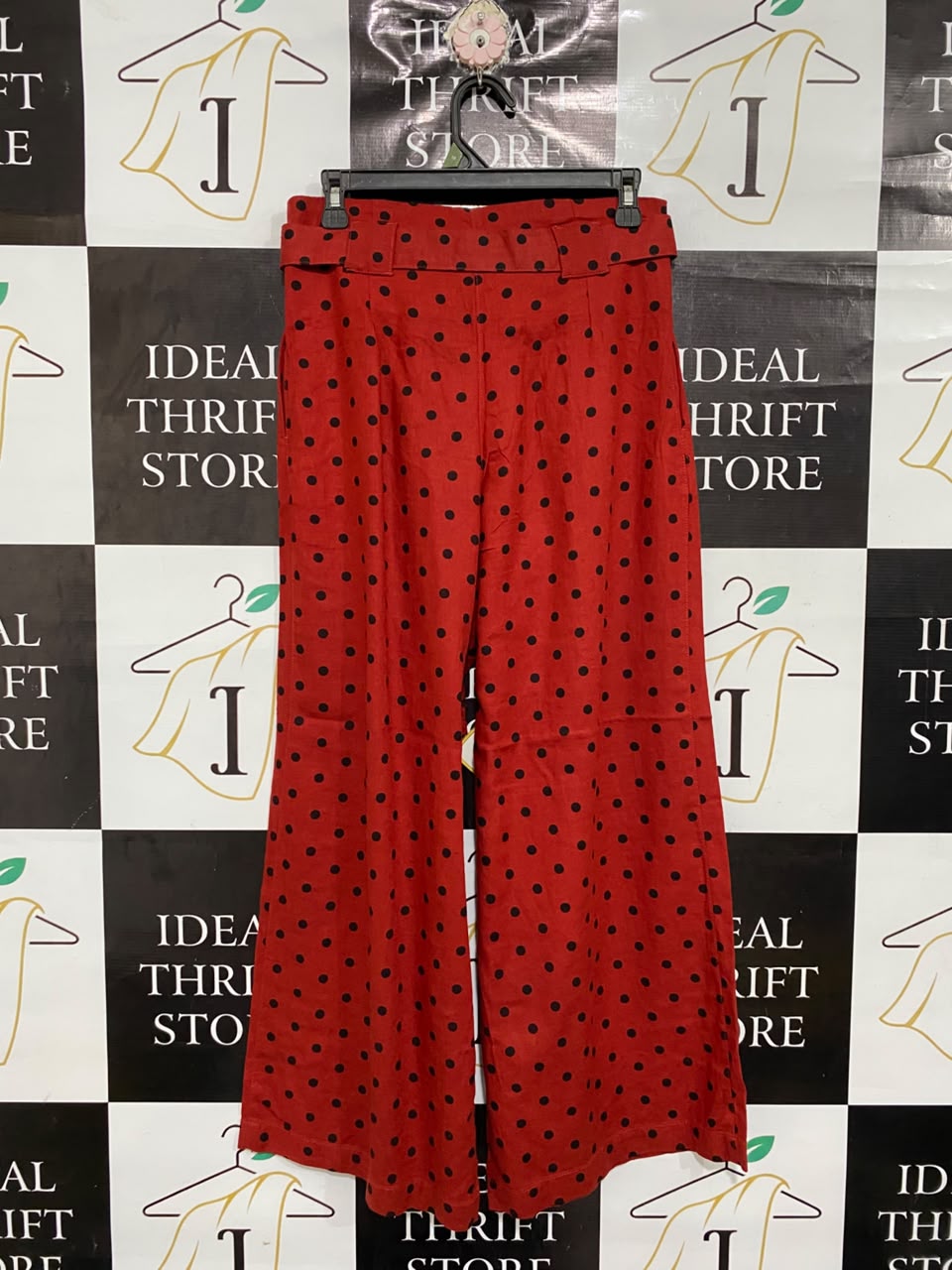 ASOS |L| WAIST 30| A69| RED & BLACK POLKA DOT TIE-WAIST WIDE-LEG TROUSERS