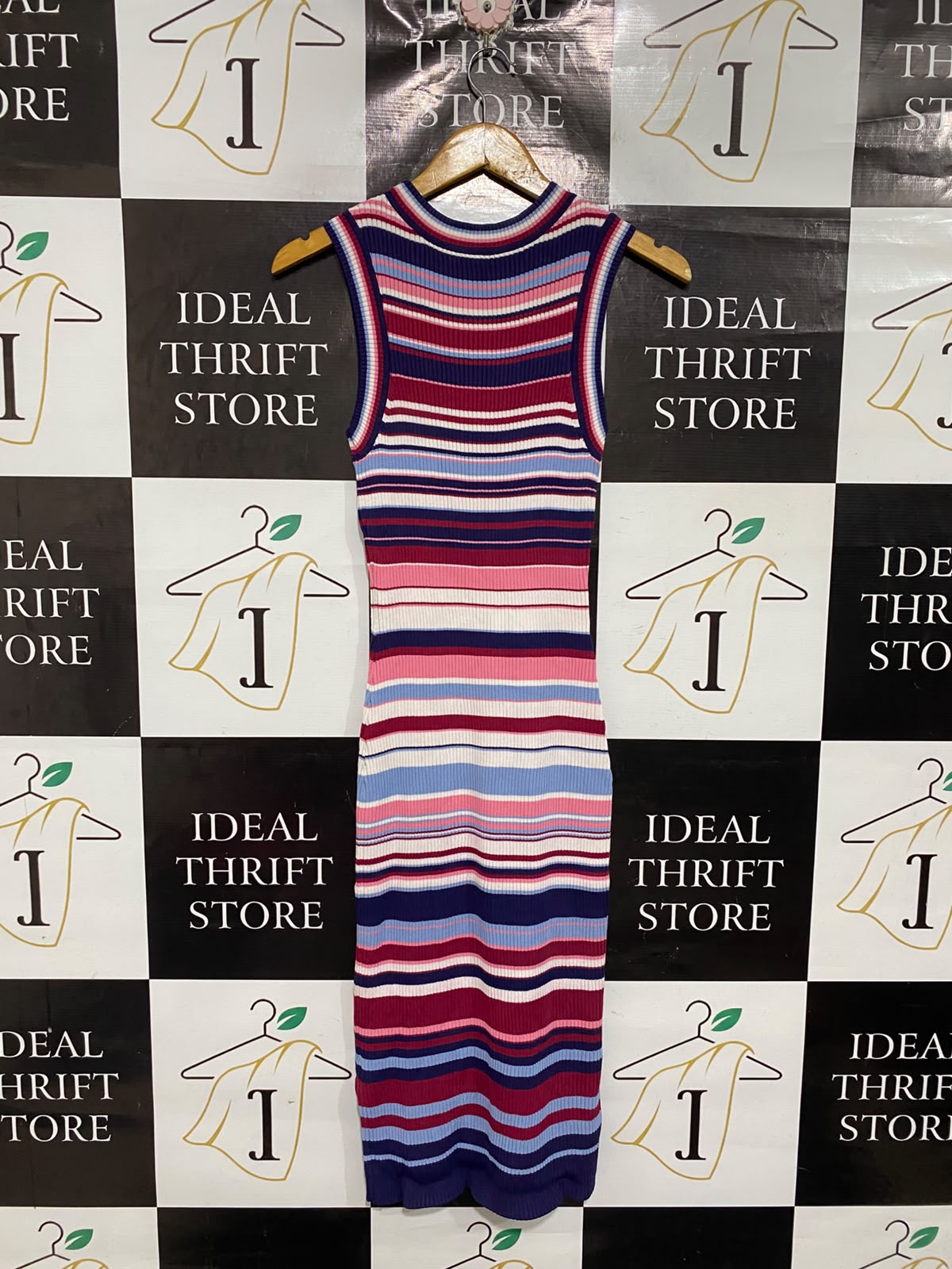 JAG |S| BUST 12| A70| MULTI-STRIPED RIBBED KNIT MIDI DRESS