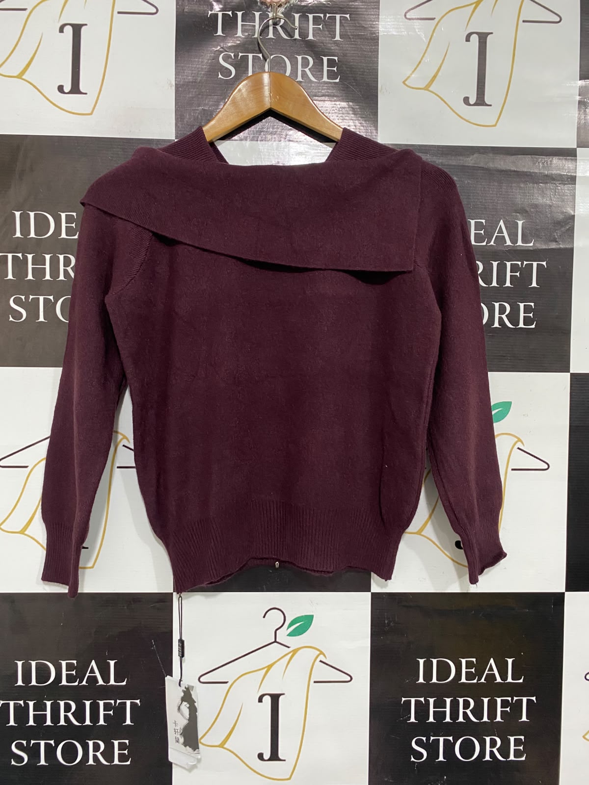 SHENRAN |S | BUST 19 | A70| PLUM ASYMMETRIC COLLAR KNIT SWEATER