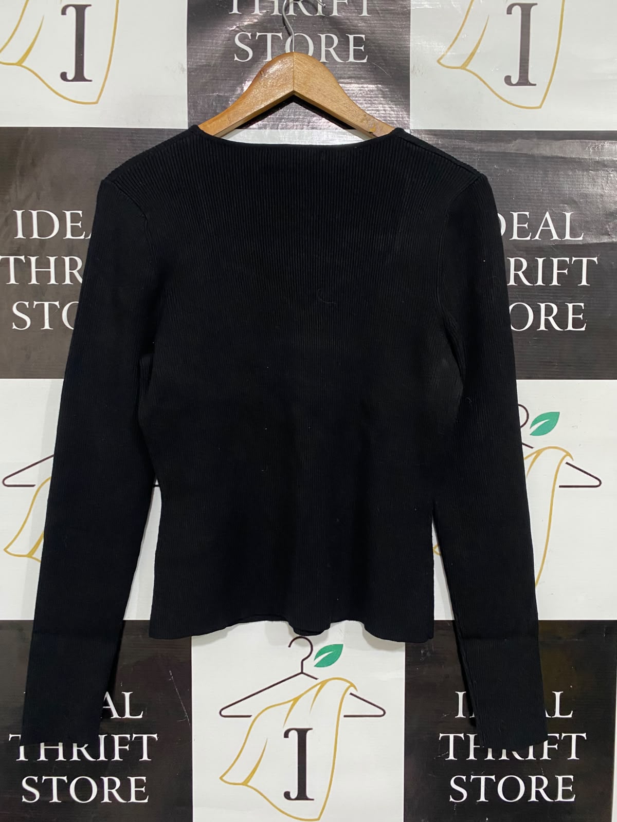 PORTMANS |M | BUST 17 | A70| BLACK SWEETHEART NECK RIBBED LONG-SLEEVE TOP