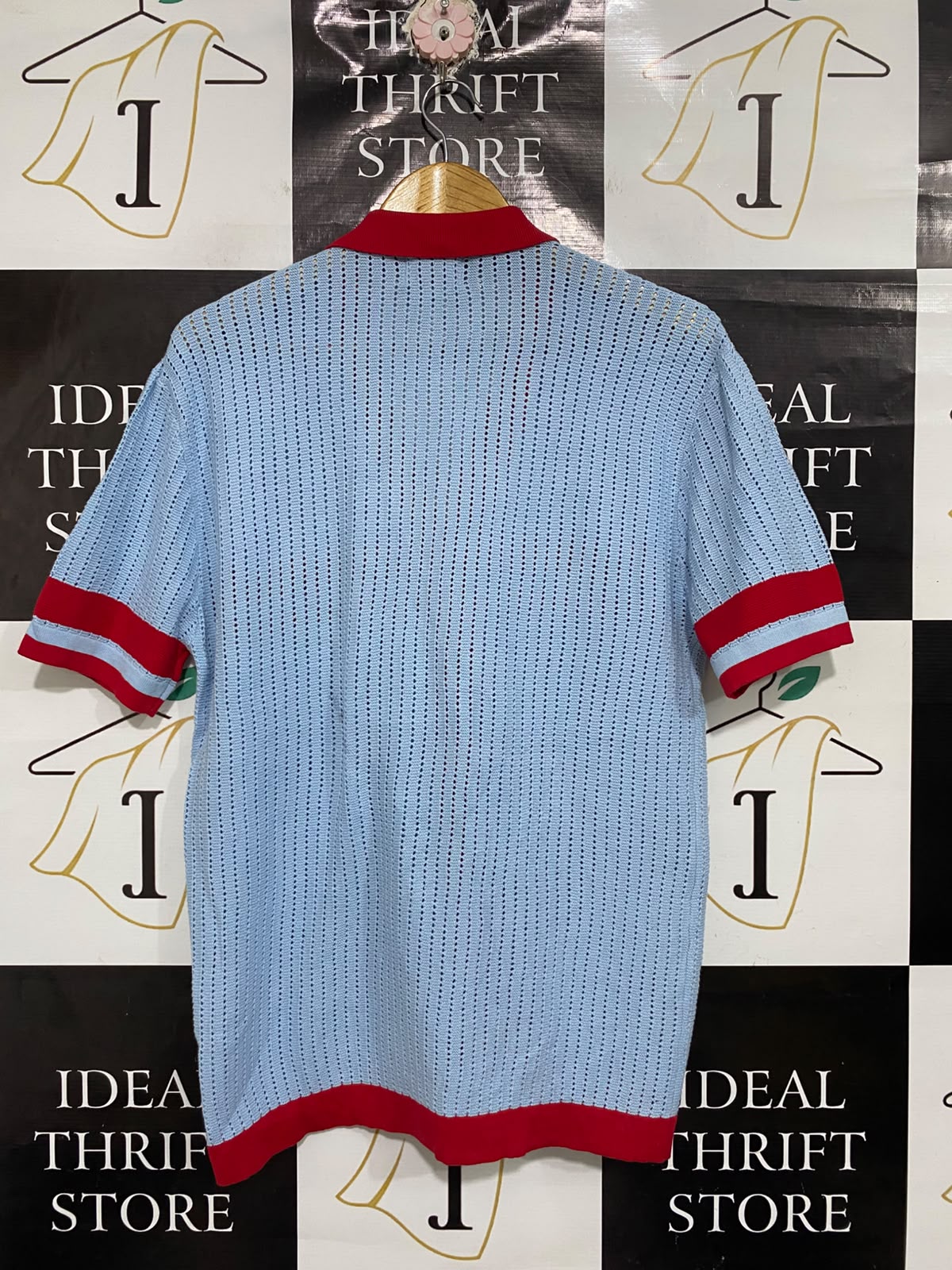 RUNAWAY | S| BUST 20 | A70| THE LABEL BLUE & RED CONTRAST KNIT POLO TOP