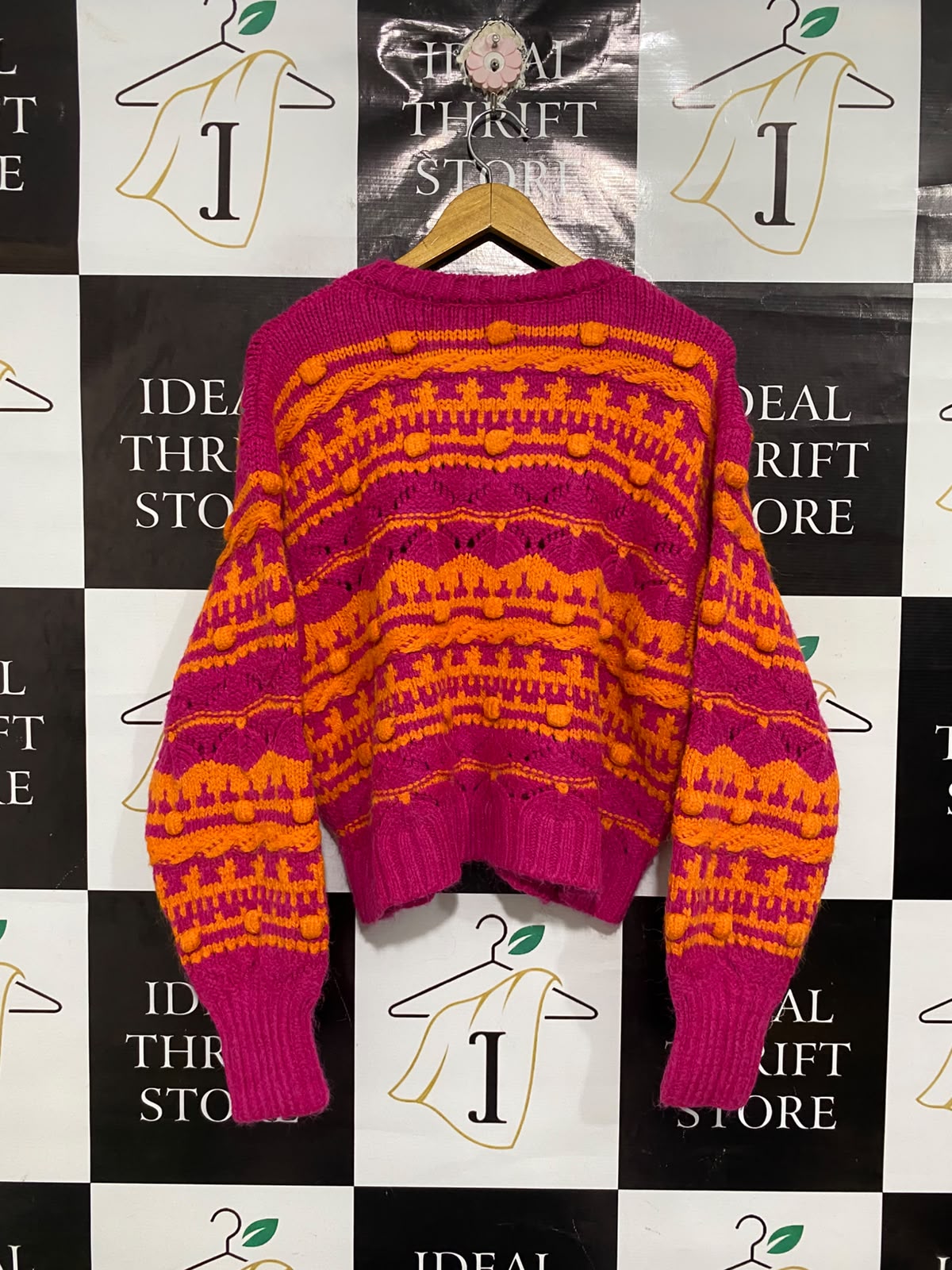 ZARA |L | BUST 23 | A70| PINK & ORANGE PATTERNED TEXTURED KNIT CARDIGAN