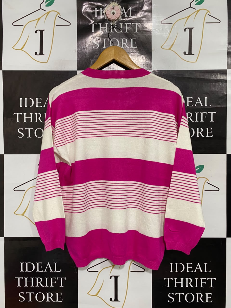 WORTHIER THE LABEL |S/M | BUST 21 |A71 | PINK & WHITE STRIPED KNIT SWEATER