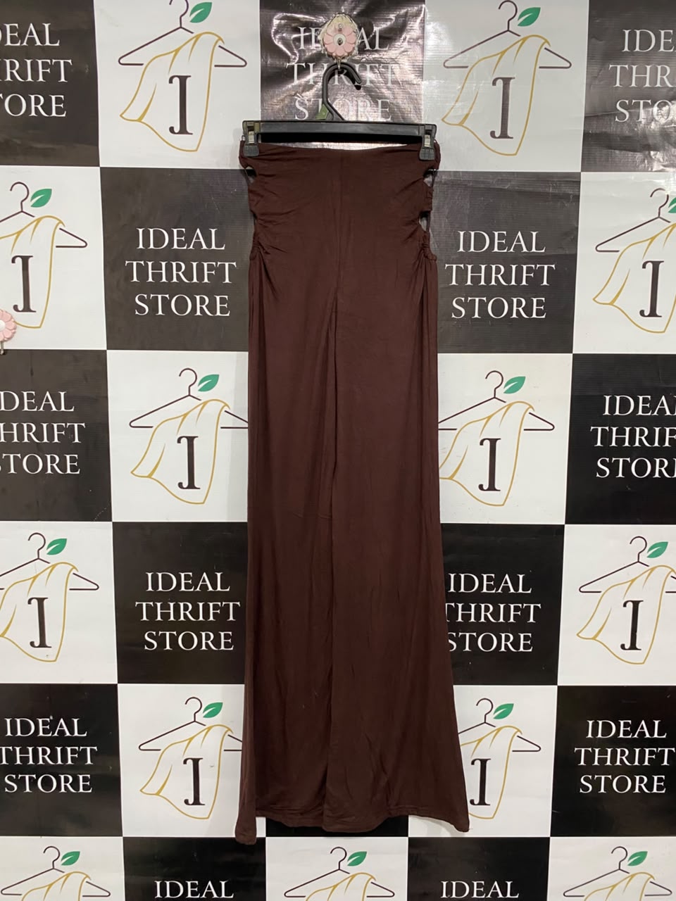 MESHKI |XS | WAIST 24 |A71 | BROWN CUT-OUT WAIST FLARED TROUSERS