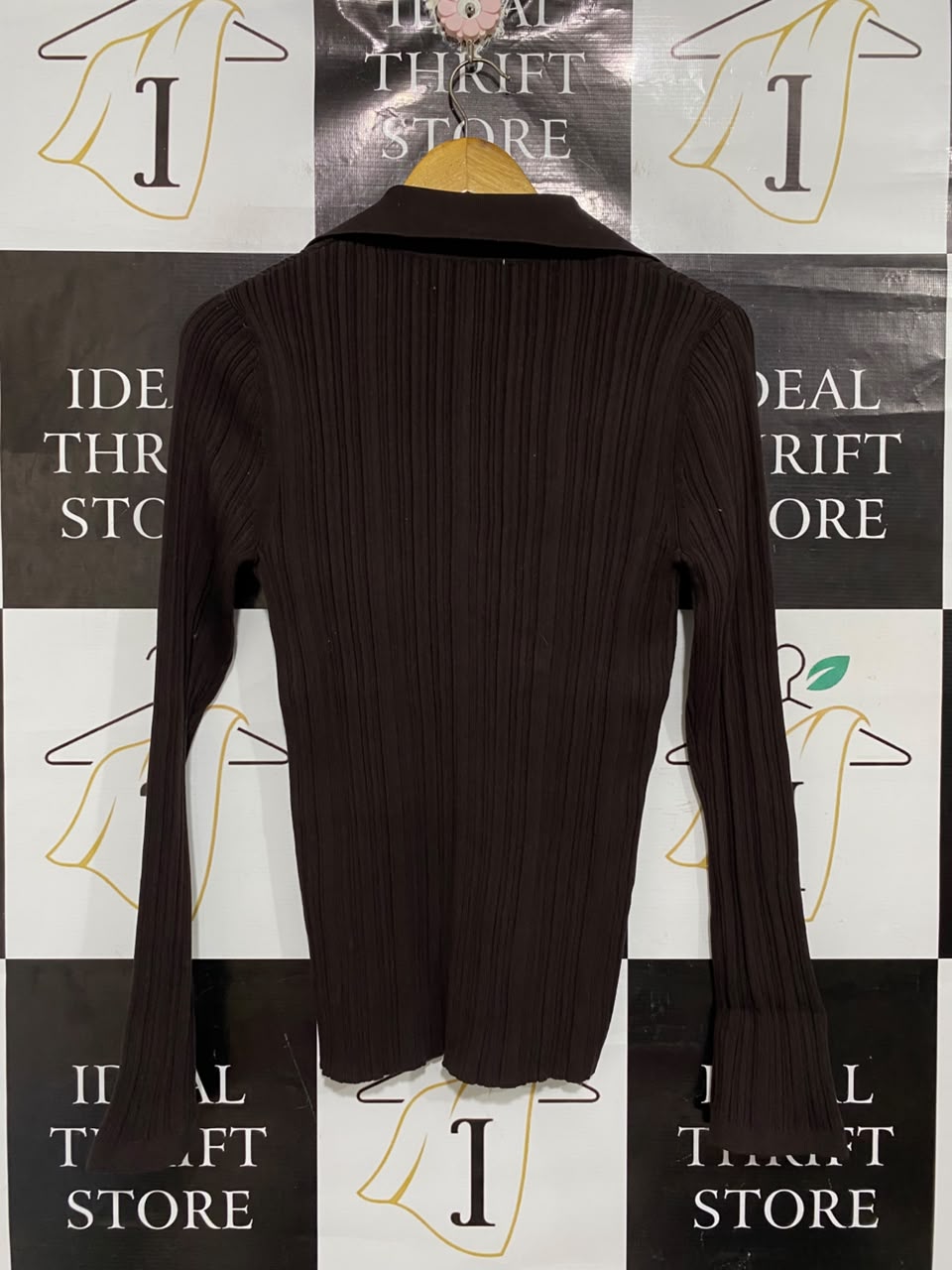 & OTHER STORIES |M | BUST 16 |A71 | BROWN RIBBED COLLARED LONG-SLEEVE TOP