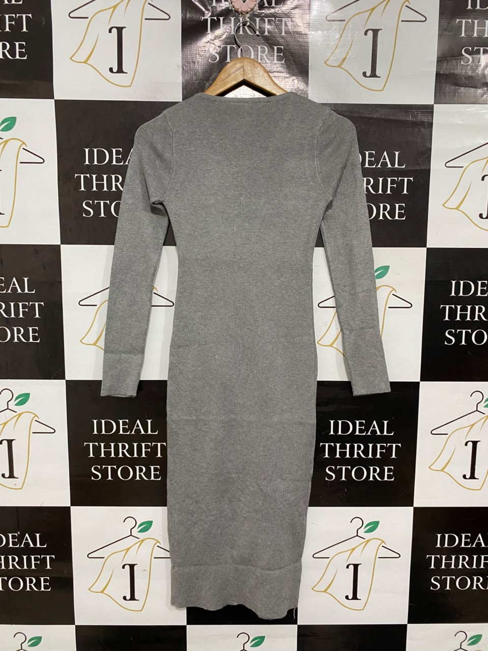 DIVI DIVA |S | BUST 13 |A71 | GREY LACE-UP FRONT KNIT MIDI DRESS