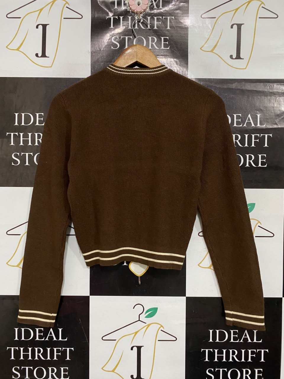 ALBERO |M | BUST 18 | A70 | BROWN STRIPED KNIT ZIP-UP CARDIGAN