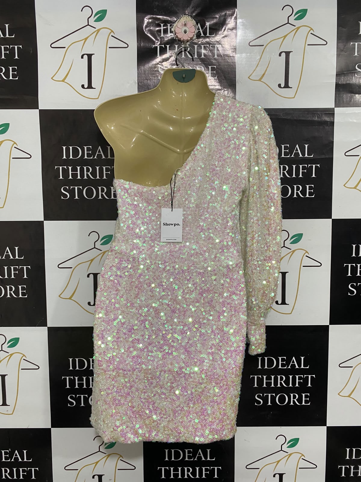 SHOWPO |S | BUST 16| A72 | IRIDESCENT PINK SEQUIN ONE-SHOULDER MINI DRESS