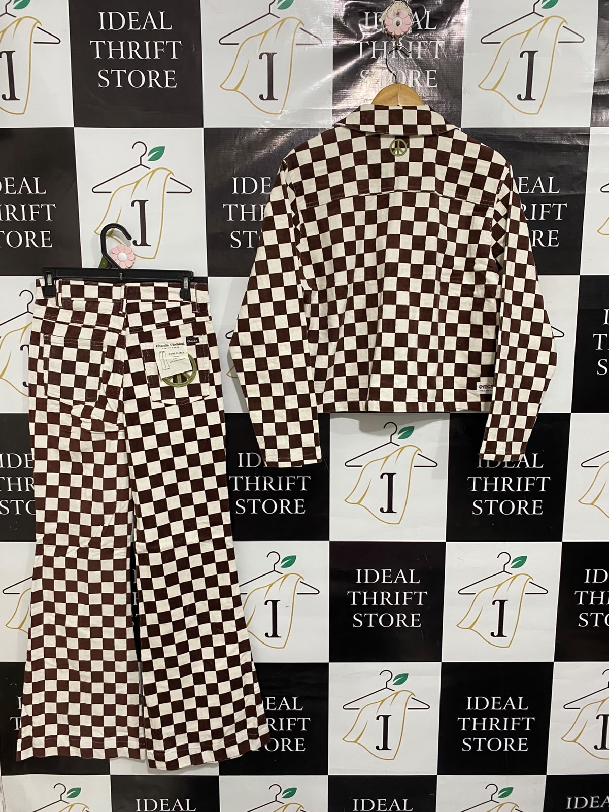 GHANDA | M | A72 | BROWN AND WHITE CHECKERED MATCHING JACKET AND PANTS SET