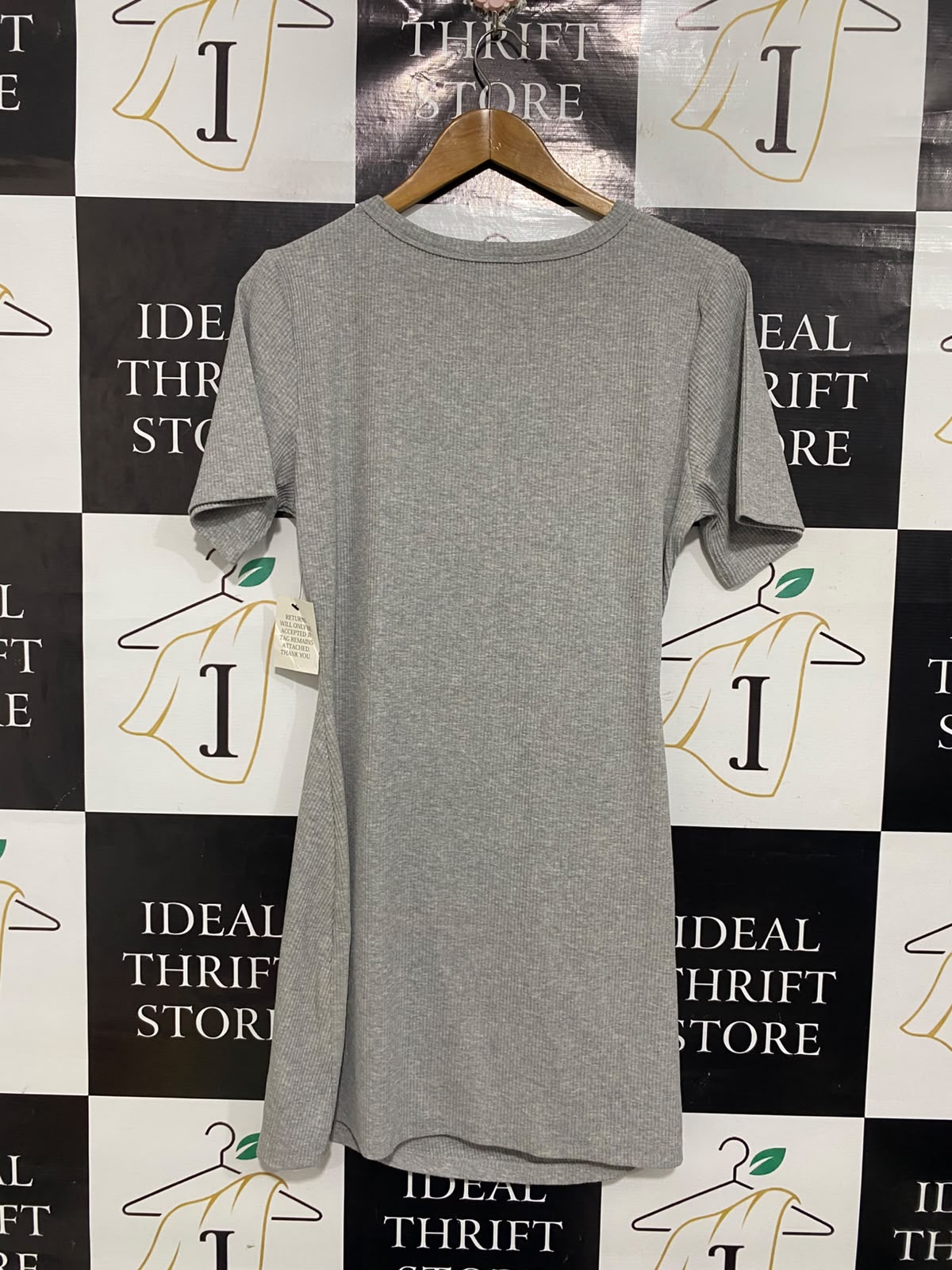 CALLI |L | BUST 19 |A72| GREY RIBBED SHORT-SLEEVE RUCHED MINI DRESS