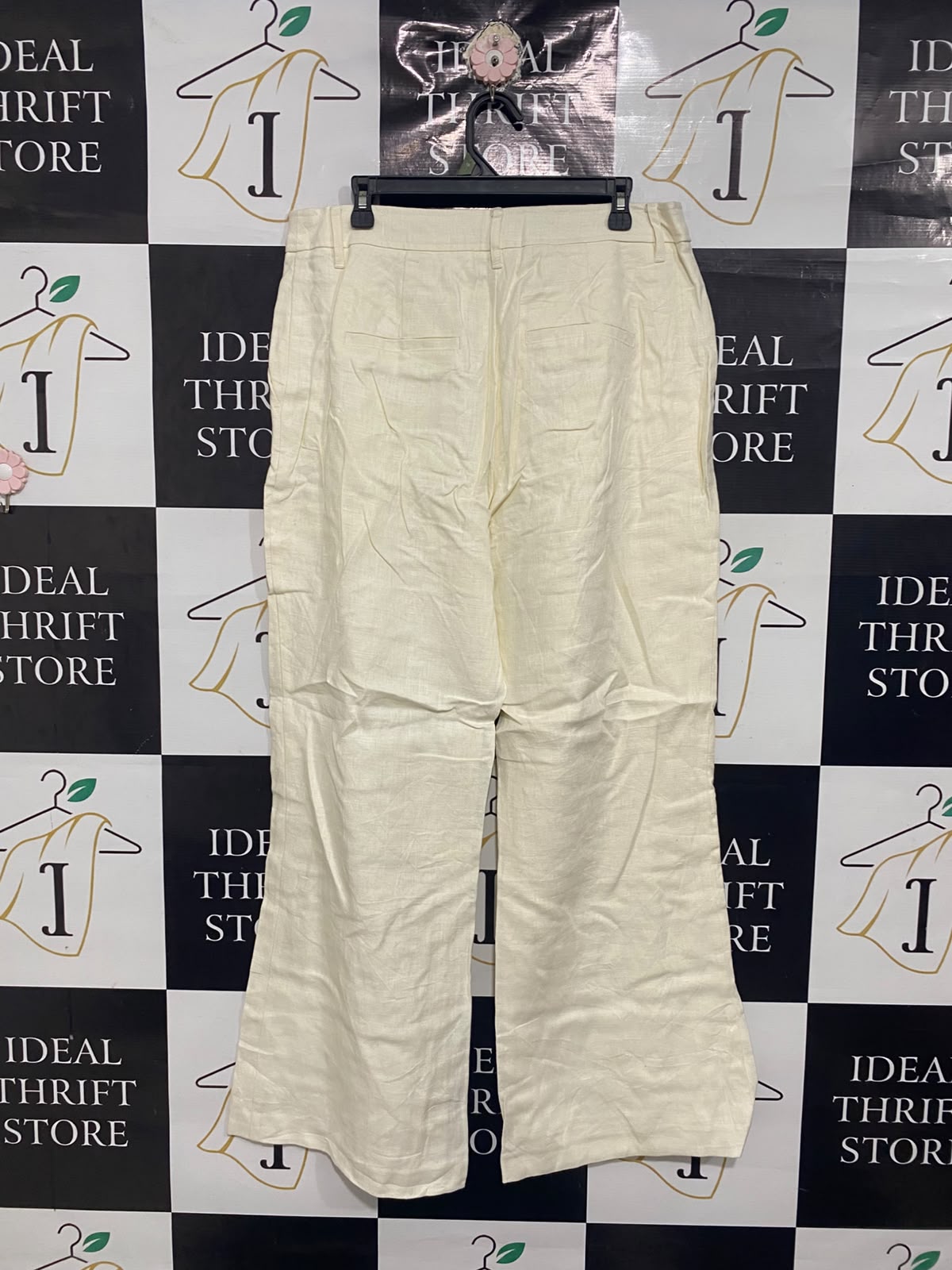 WITCHERY |XL | WAIST 34 | A71 | OFF-WHITE 100% LINEN WIDE-LEG TROUSERS