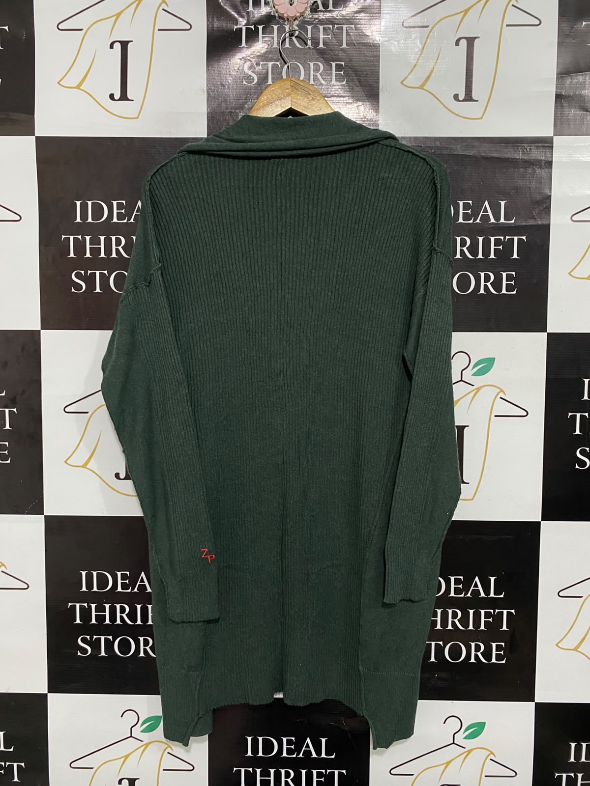ZAKET & PLOVER |M | BUST 21 | A73 | DARK GREEN RIBBED OPEN-FRONT LONG CARDIGAN