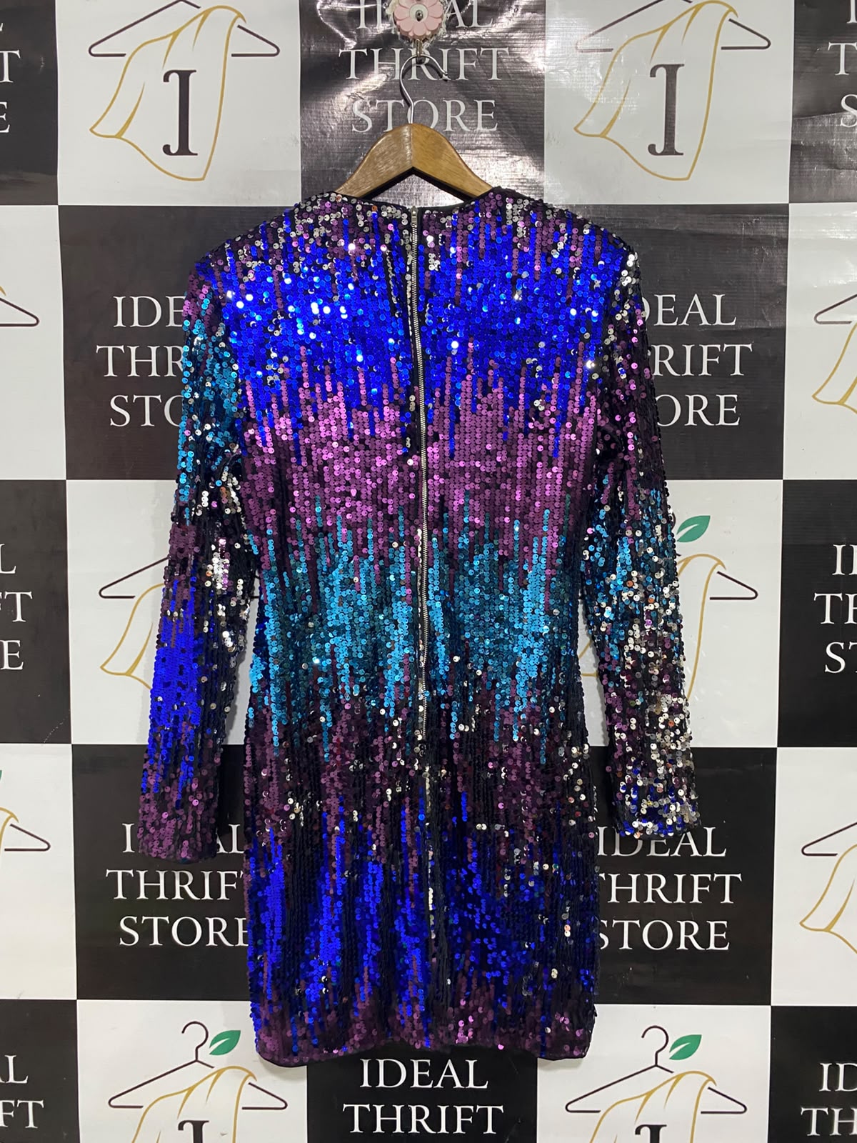 SHEIN |L | BUST 18 | A73 | MULTI-COLOR SEQUIN SPARKLY LONG-SLEEVE PARTY DRESS