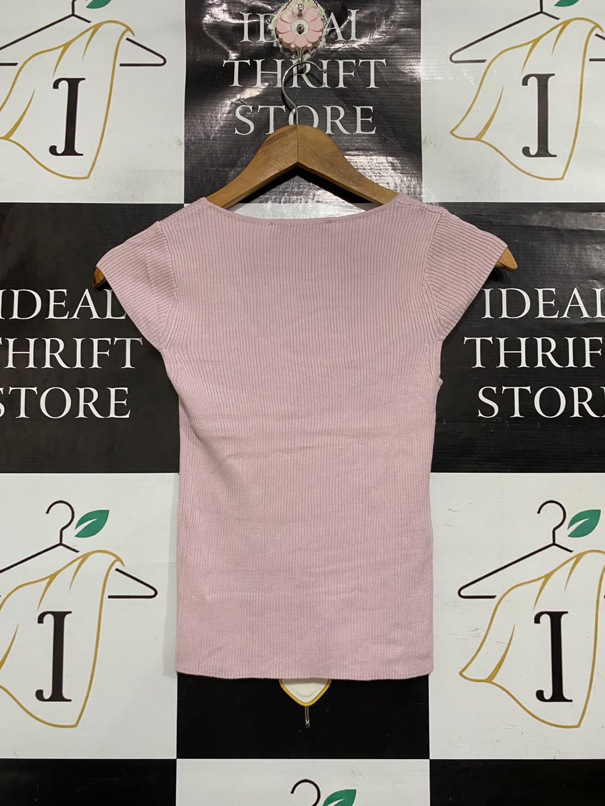 MNG |XS | BUST 12 | A72 | PINK RIBBED SCOOP-NECK SHORT-SLEEVE KNIT TOP