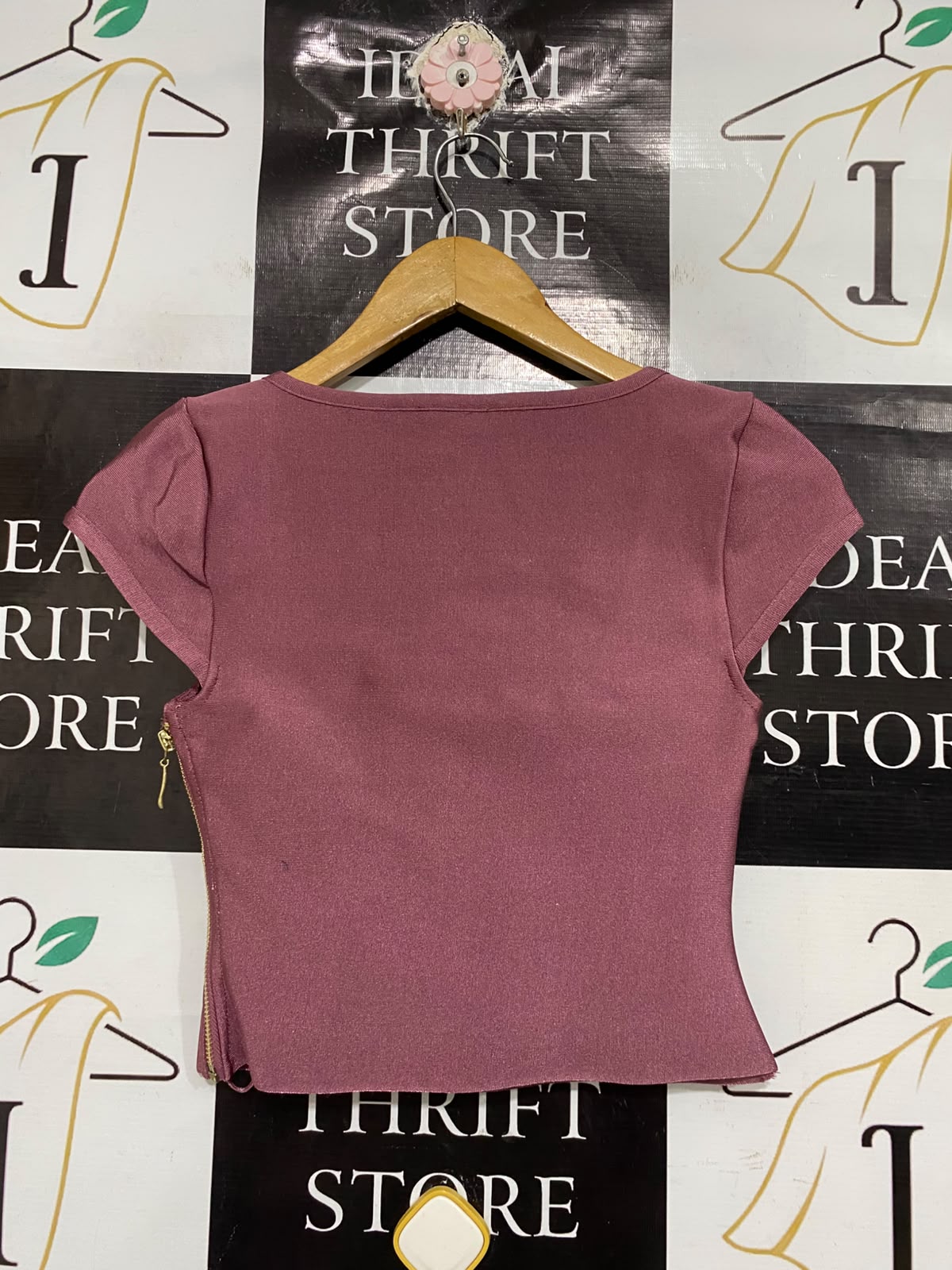 ASOS DESIGN |XS | BUST 13 | A72 | MAUVE SQUARE-NECK SHORT-SLEEVE STRUCTURED KNIT TOP