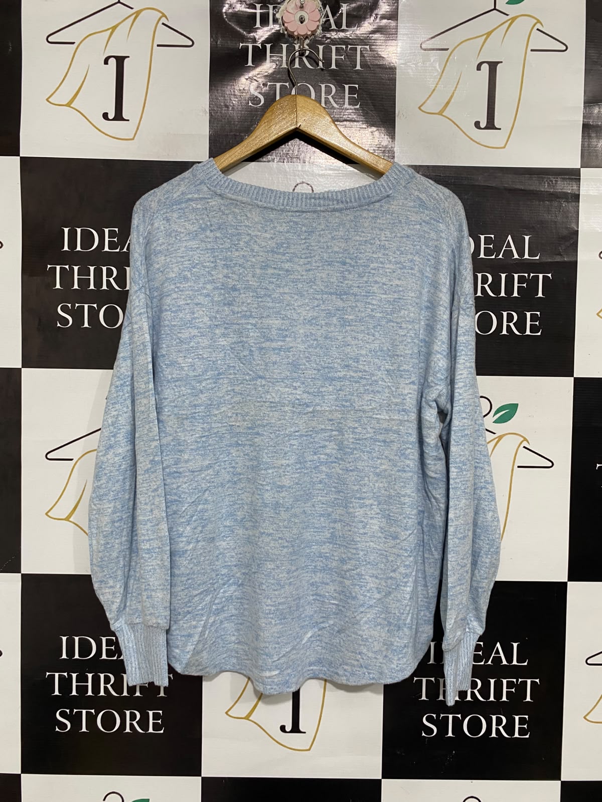 SUZANNE |M | BUST 22 | A74 | GRAE BLUE HEATHERED V-NECK LONG-SLEEVE KNIT TOP
