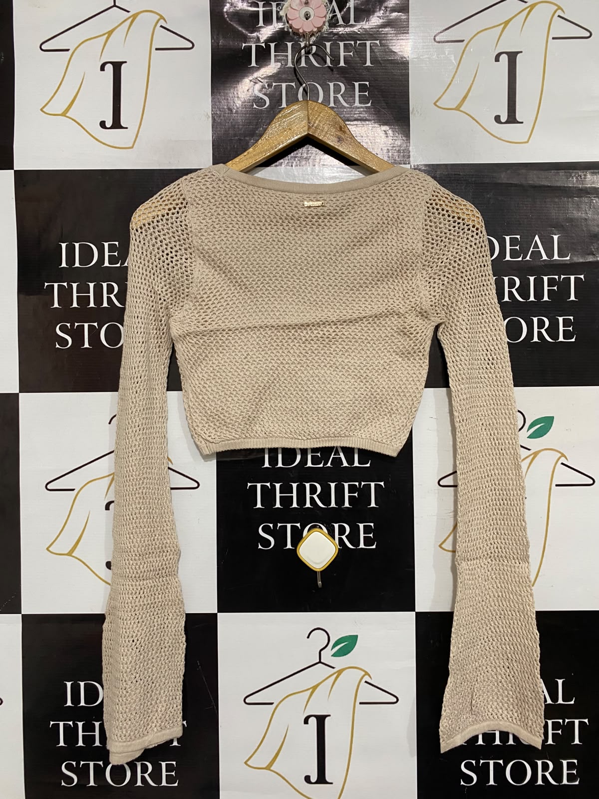 MOOLOOLA |S | BUST 14| A73 | BEIGE OPEN-KNIT SCOOP-NECK CROP TOP