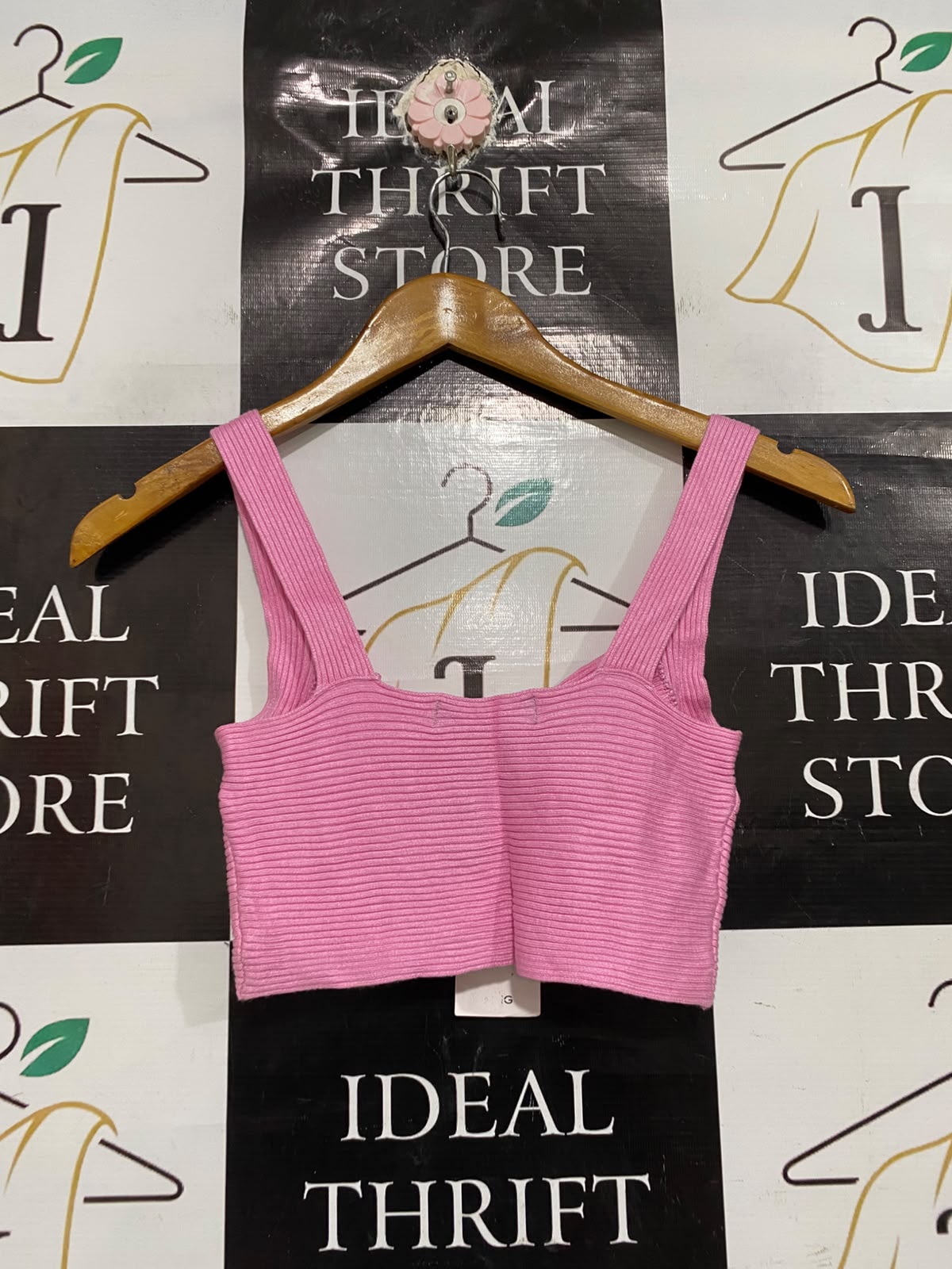 MANGO |XS | BUST 11 | A73 | PINK RIBBED CROSS-OVER CROP TOP