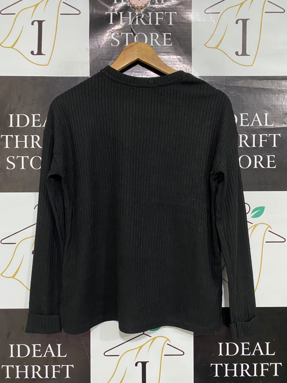 PRIMARK |XS | BUST 19 | A75| BLACK RIBBED CREW-NECK HIGH-LOW TOP