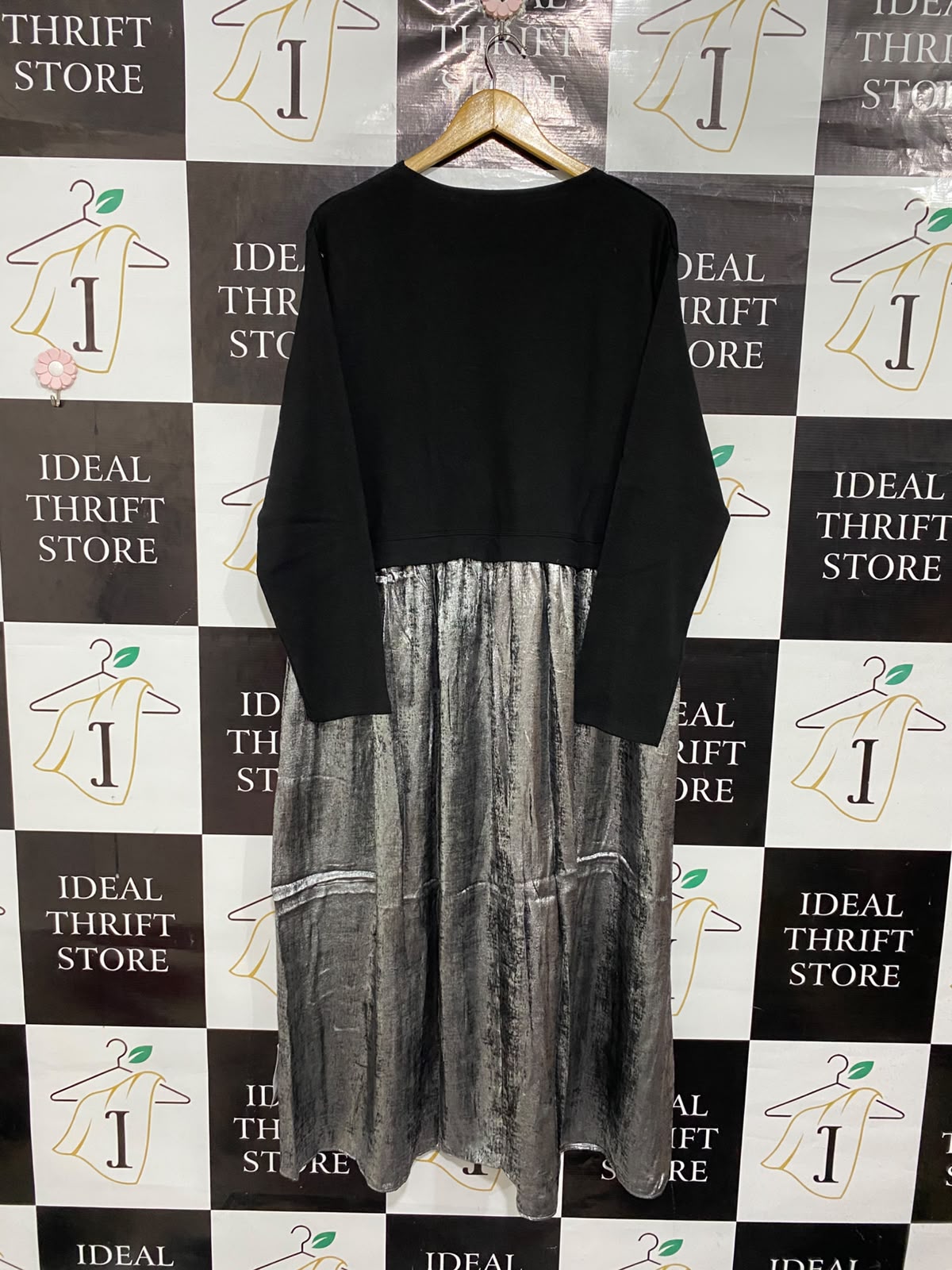 GEORGE |XL | BUST 23 | A75| BLACK & METALLIC SILVER TWO-TONE MIDI DRESS