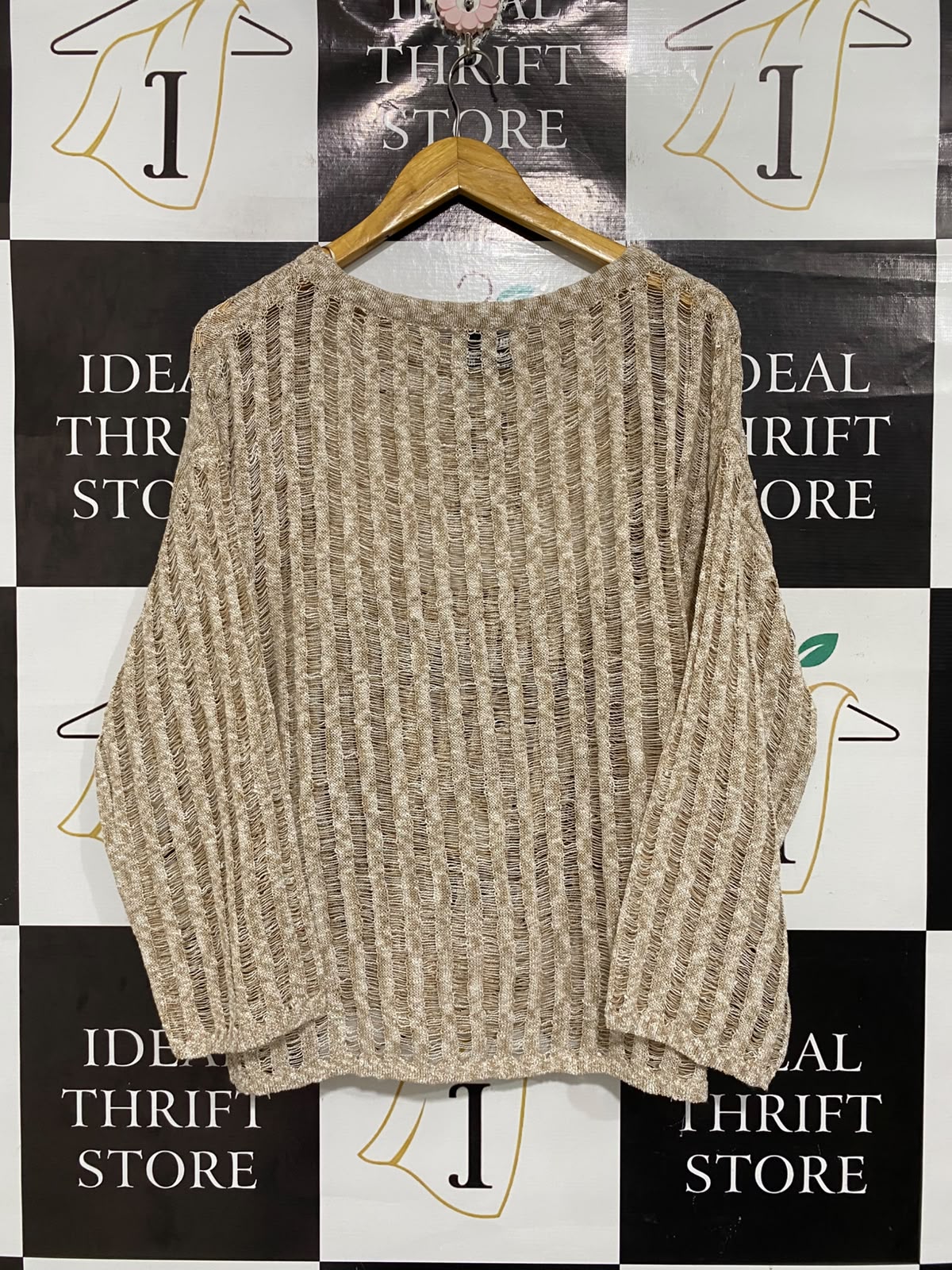 PRIMARK |M | BUST 24 | A75| RITA ORA X BEIGE DISTRESSED OPEN-KNIT JUMPER