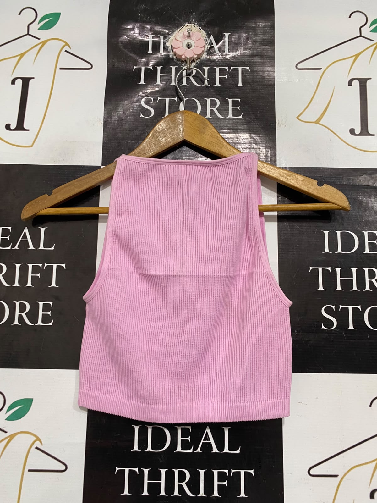 COTTON ON |XS/S | BUST 12 | A74 | PINK SEAMLESS RIBBED HIGH-NECK CROP TANK TOP