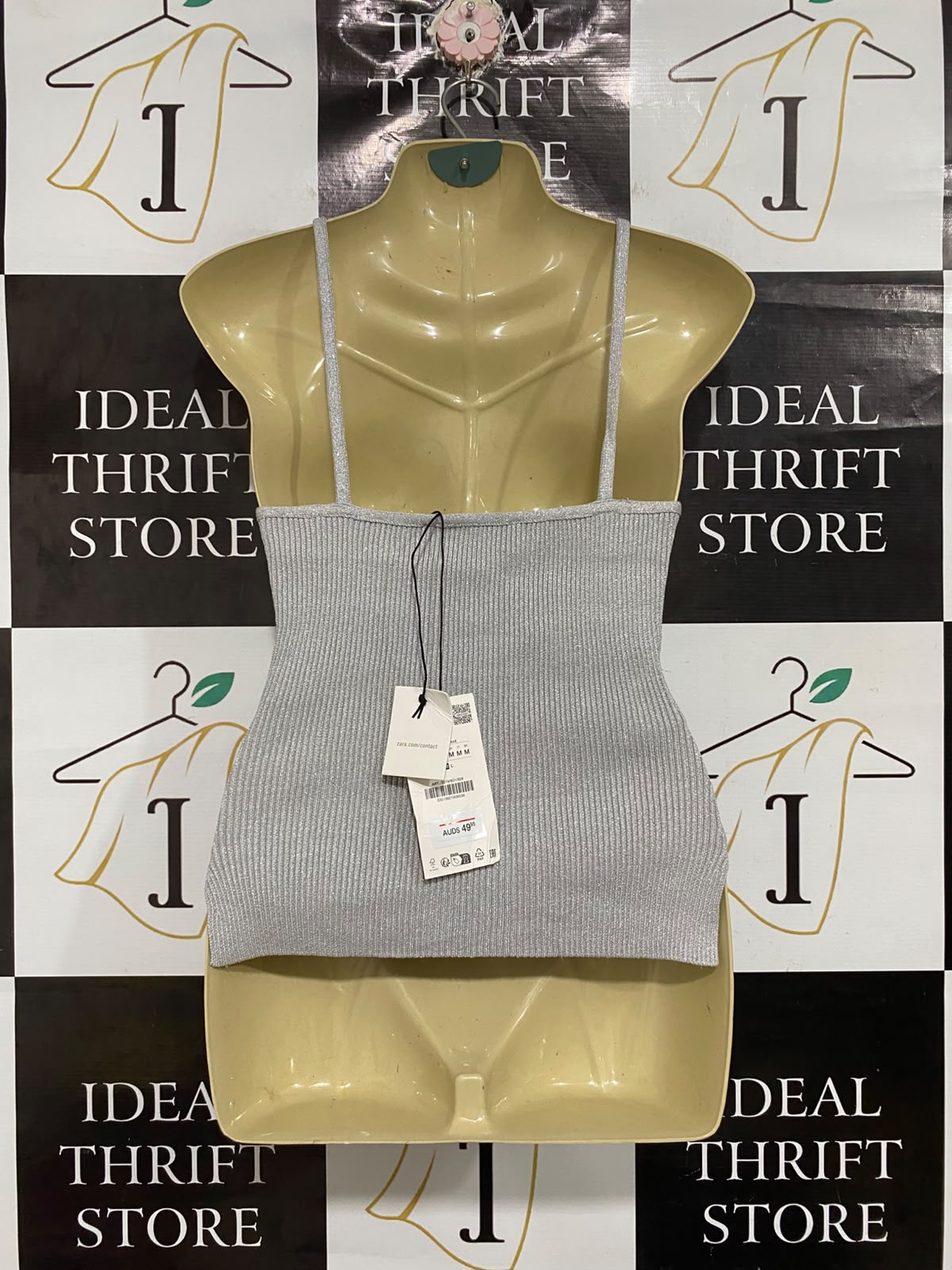 ZARA |M | BUST 15 | A74| SILVER SHIMMER METALLIC TANK TOP