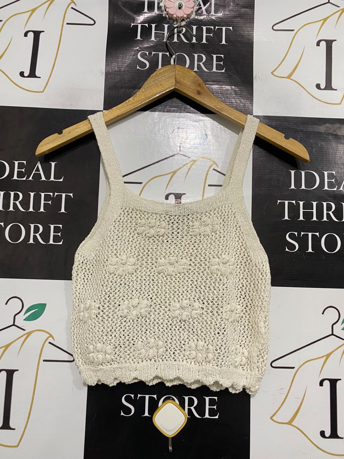 ZARA | S| BUST 13 | A75 | OFF-WHITE CROCHET FLORAL EMBELLISHED CAMI TANK TOP