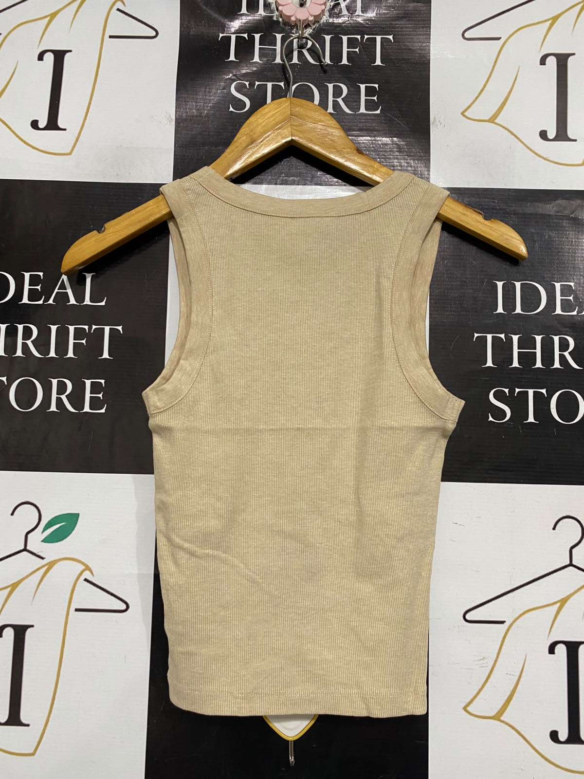 GLASSONS |S | BUST 12 | A75 | BEIGE RIBBED SCOOP NECK TANK TOP