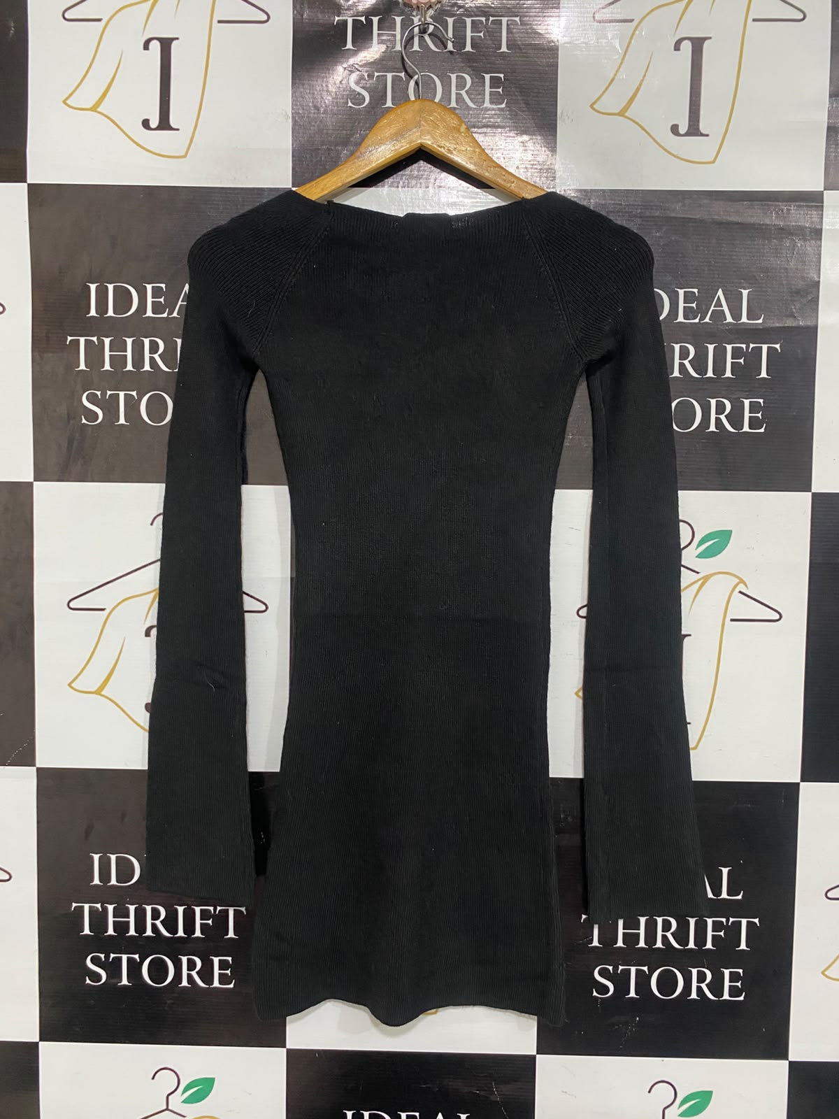 DAZIE |S | BUST 12 | A75 | BLACK RIBBED SWEETHEART NECK LONG SLEEVE MINI DRESS
