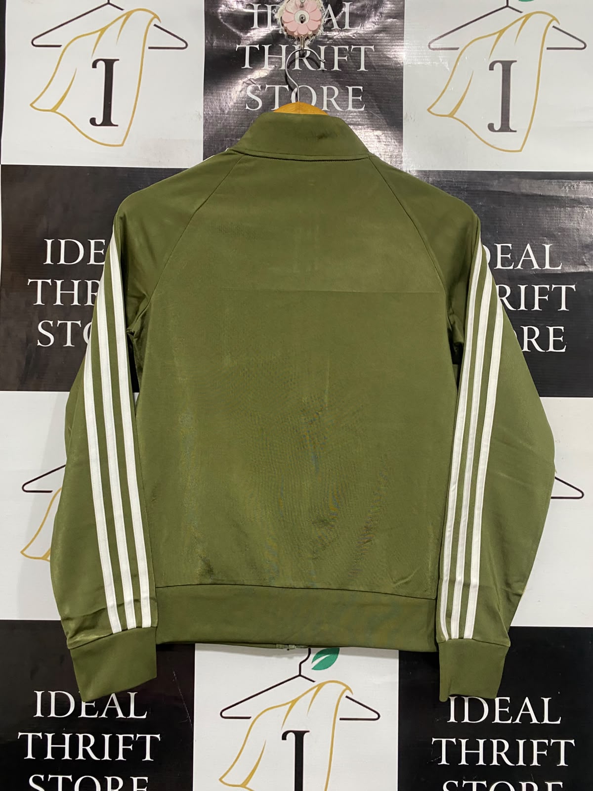 ADIDAS |XS | BUST 18 | A75 | OLIVE GREEN THREE-STRIPE ZIP-UP TRACK JACKET