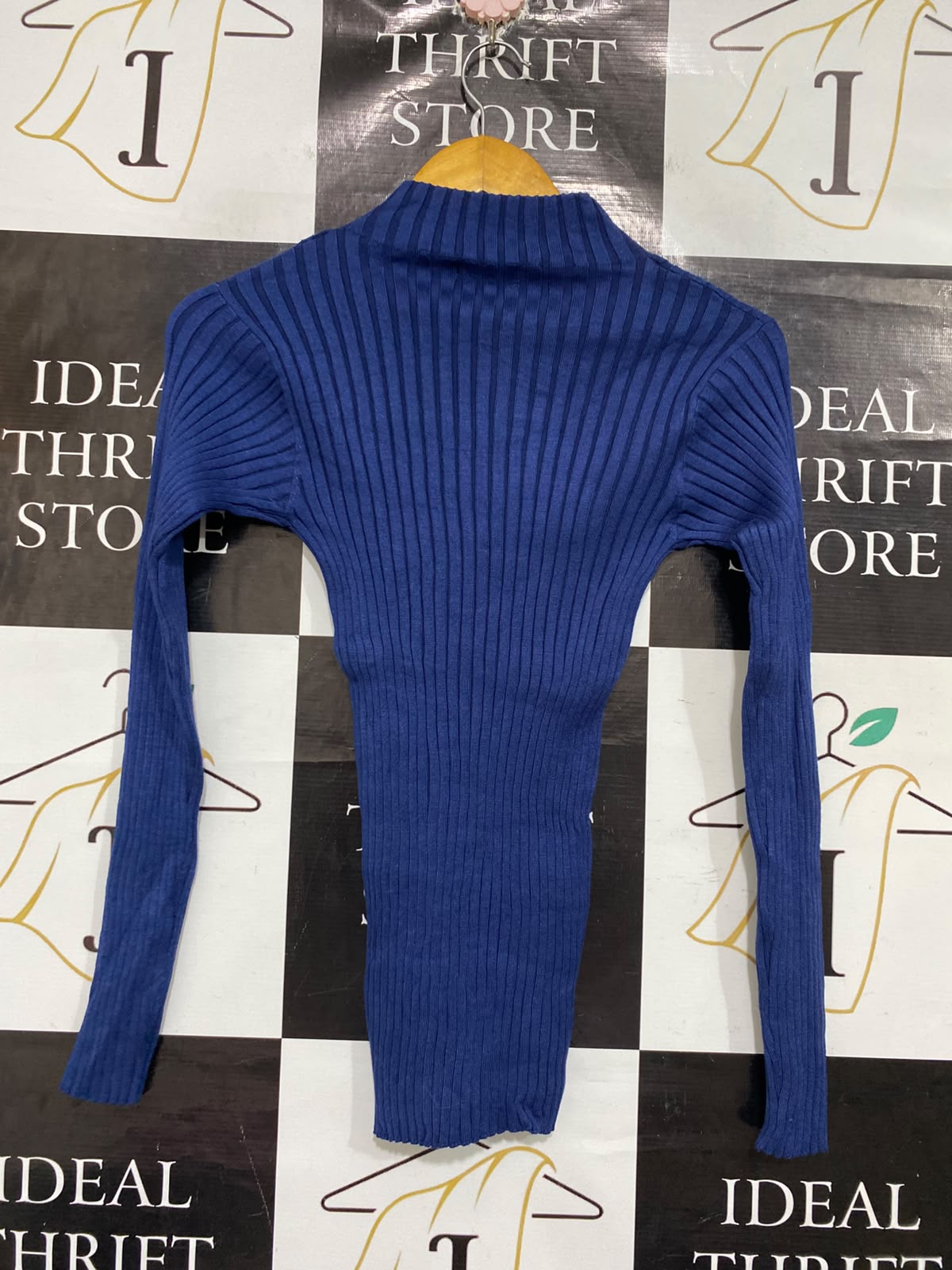 TEX |M | BUST 12 | A75 | ROYAL BLUE RIBBED MOCK NECK LONG SLEEVE KNIT TOP