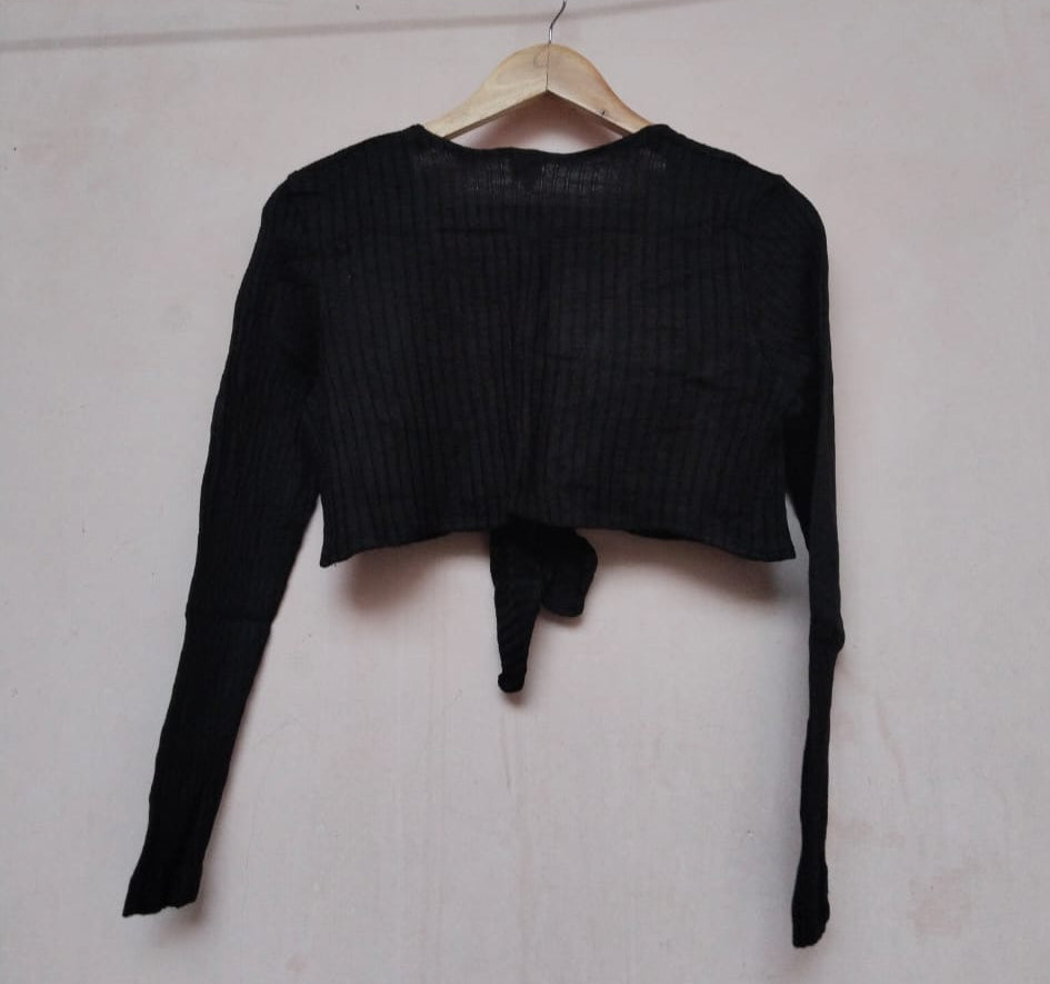 THE LIMITED Black Front Tie Cropped Sweater