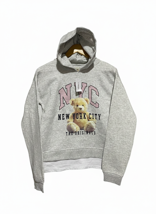 GEORGE|XS/S|BUST 19|Light Grey Marl NYC Teddy 2 in 1 Hoodie