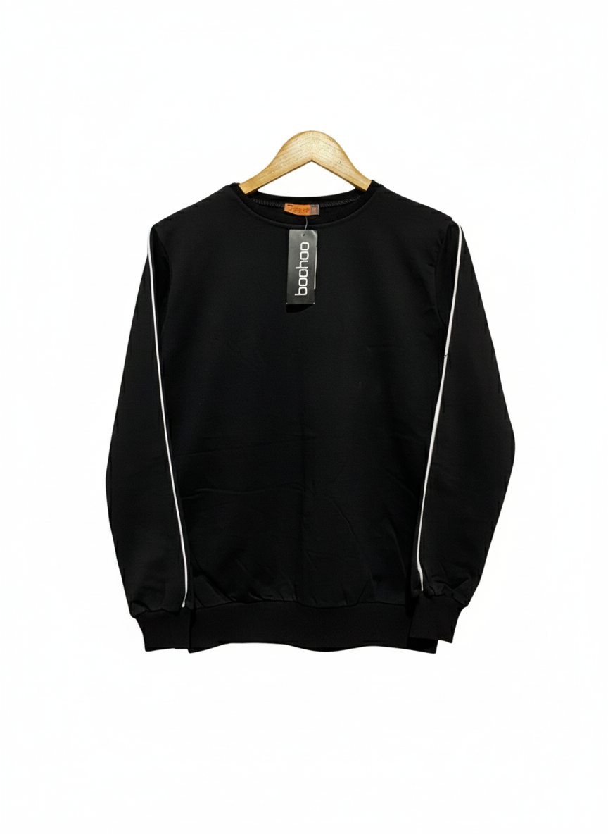 BOOHOO|M|BUST 19|Black Crewneck Sweatshirt With White Piping