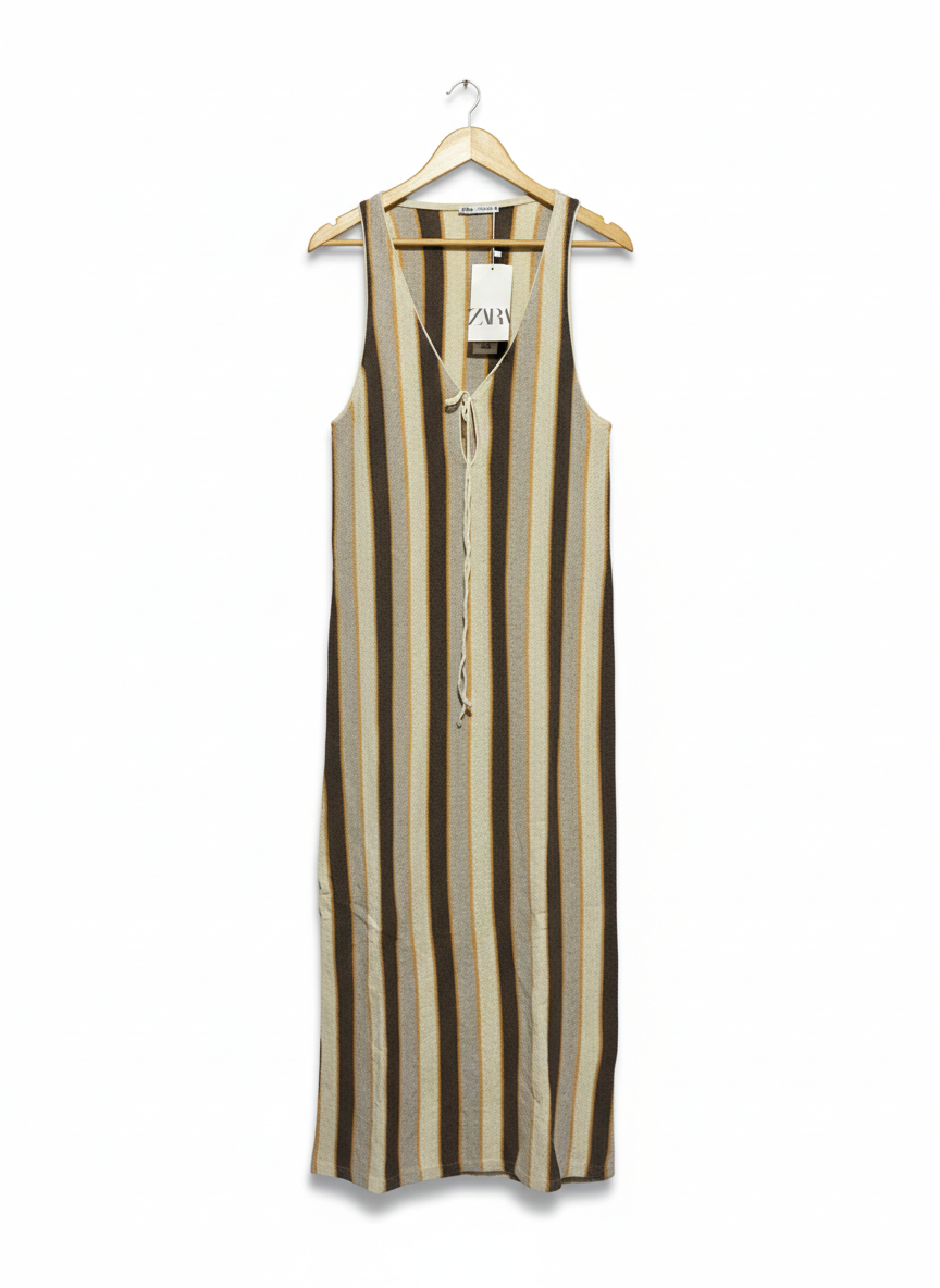 ZARA|L|BUST 16| Striped Knit Rustic Midi Dress
