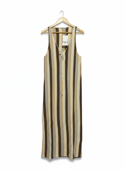 ZARA|L|BUST 16| Striped Knit Rustic Midi Dress
