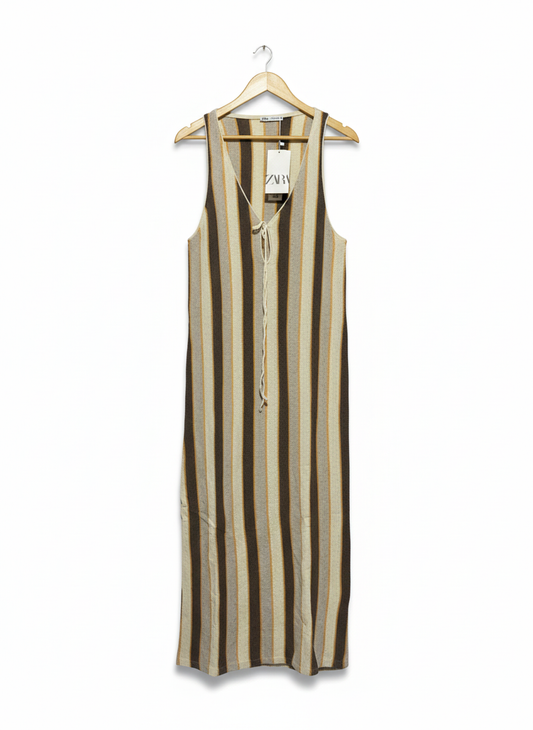 ZARA|L|BUST 16| Striped Knit Rustic Midi Dress